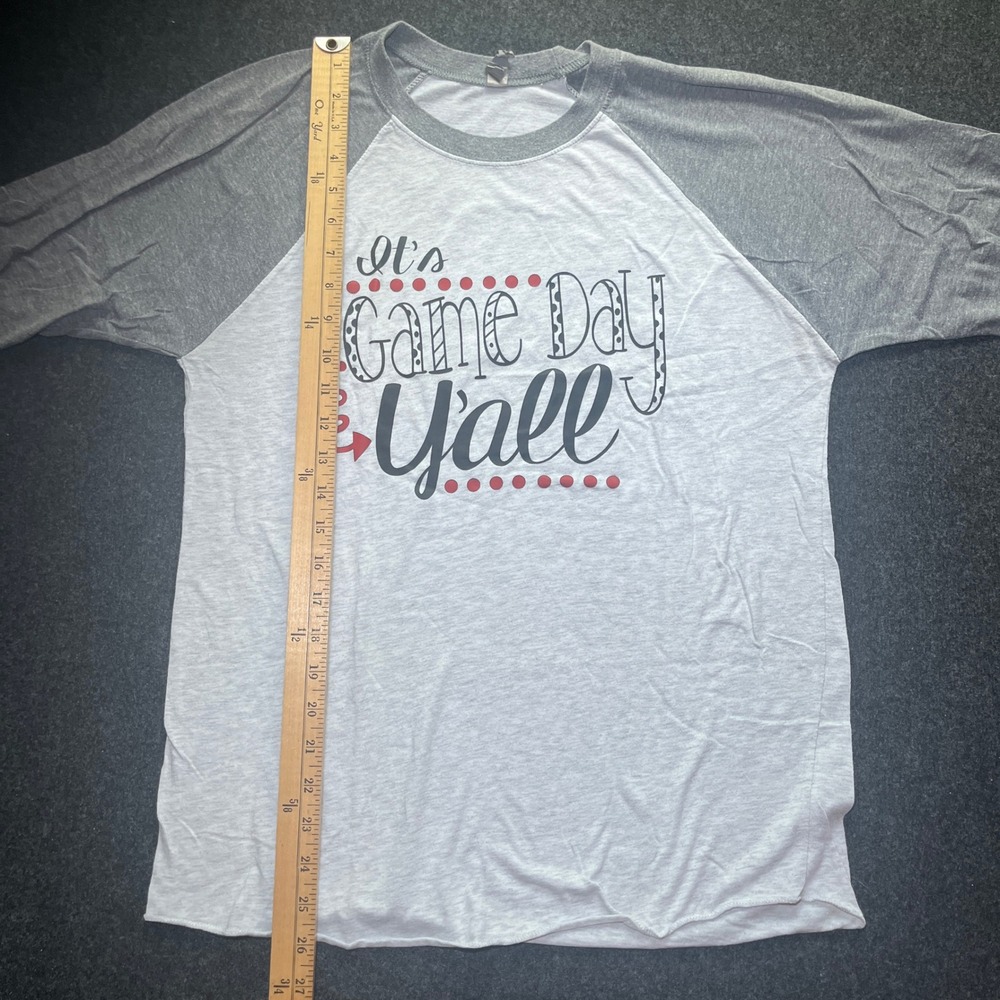 Next Level Raglan T-Shirt Women M Grey Game Day Yall Graphic Tee - Picture 7 of 7